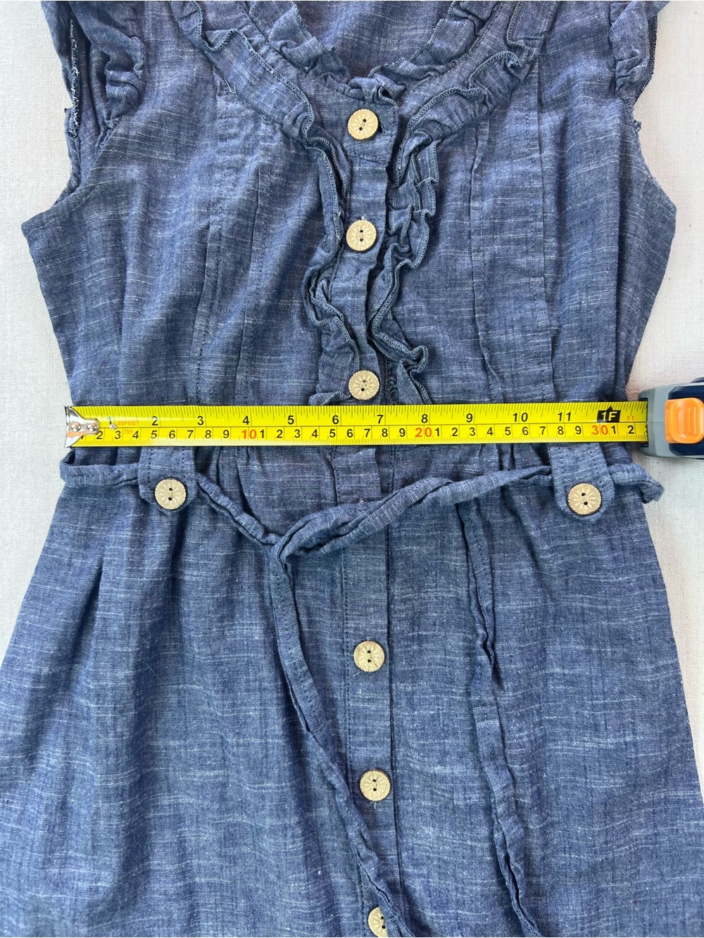 Women’s Classic Breezy Timeless Sleeveless Button-Up Denim Chambray Dress - M - Picture 7 of 8
